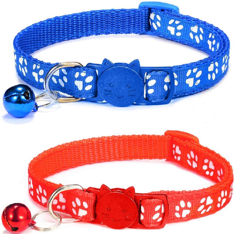 ZACAL 2 x Cat Collars with Bell Safe Quick Release Buckle | Adjustable to Fit All Domestic Cats | PACK OF 2 (RED & BLUE) RED & BLUE - PawsPlanet Australia