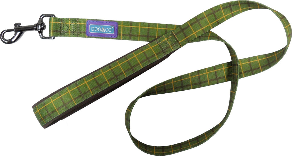 DOG & Co Country Check Padded Handle Lead, Medium, Green - PawsPlanet Australia