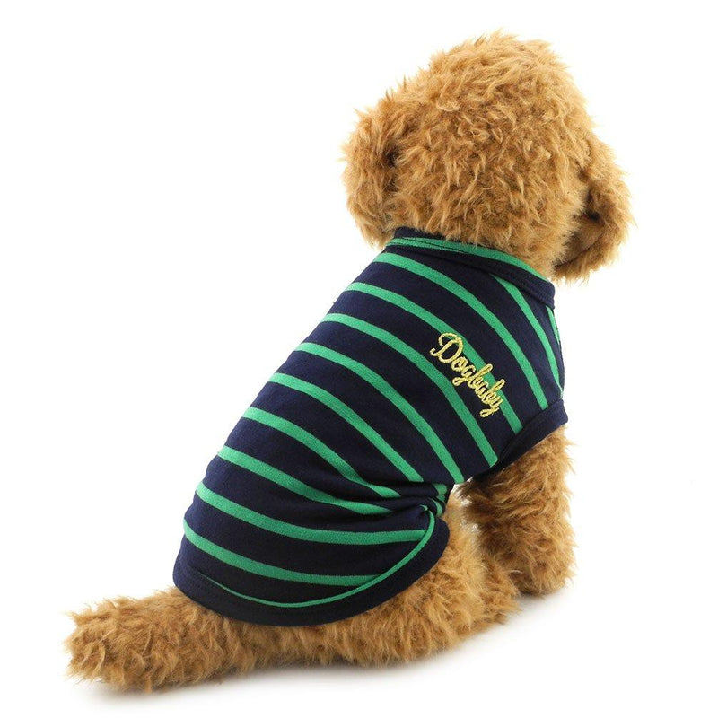 SMALLLEE_LUCKY_STORE Small Dog Tank Shirt Camp Shirt for Dogs Stripes Vest Chihuahua Clothes Doggy Cotton Shirts Green S M - PawsPlanet Australia