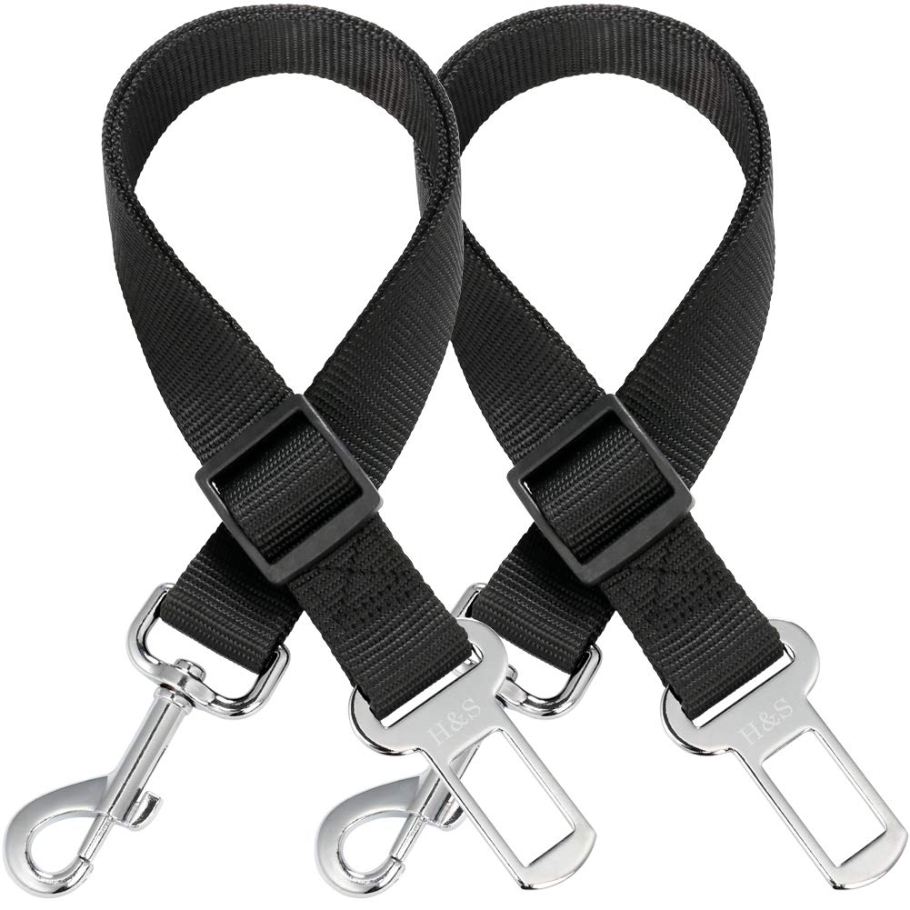 H&S. 2 Dog Car Seat Belt Lead Restraint Harness Seatbelt Attachment Clip Black - PawsPlanet Australia