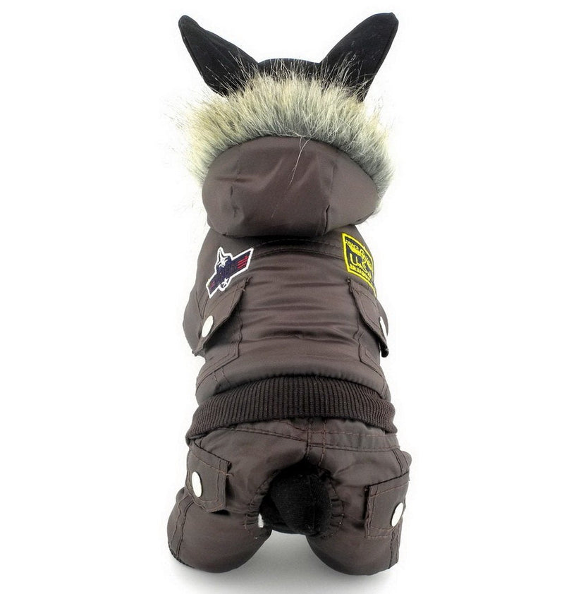 Ranphy Waterproof Dog Snowsuit Jumpsuit Hoodie Winter Coat Pet Fleece Lined Clothes Puppy Cotton Padded Outfit Cold Weather Hooded Airman Jacket Warm Cat Clothes Chihuahua Parka Girls Boys Brown S - PawsPlanet Australia
