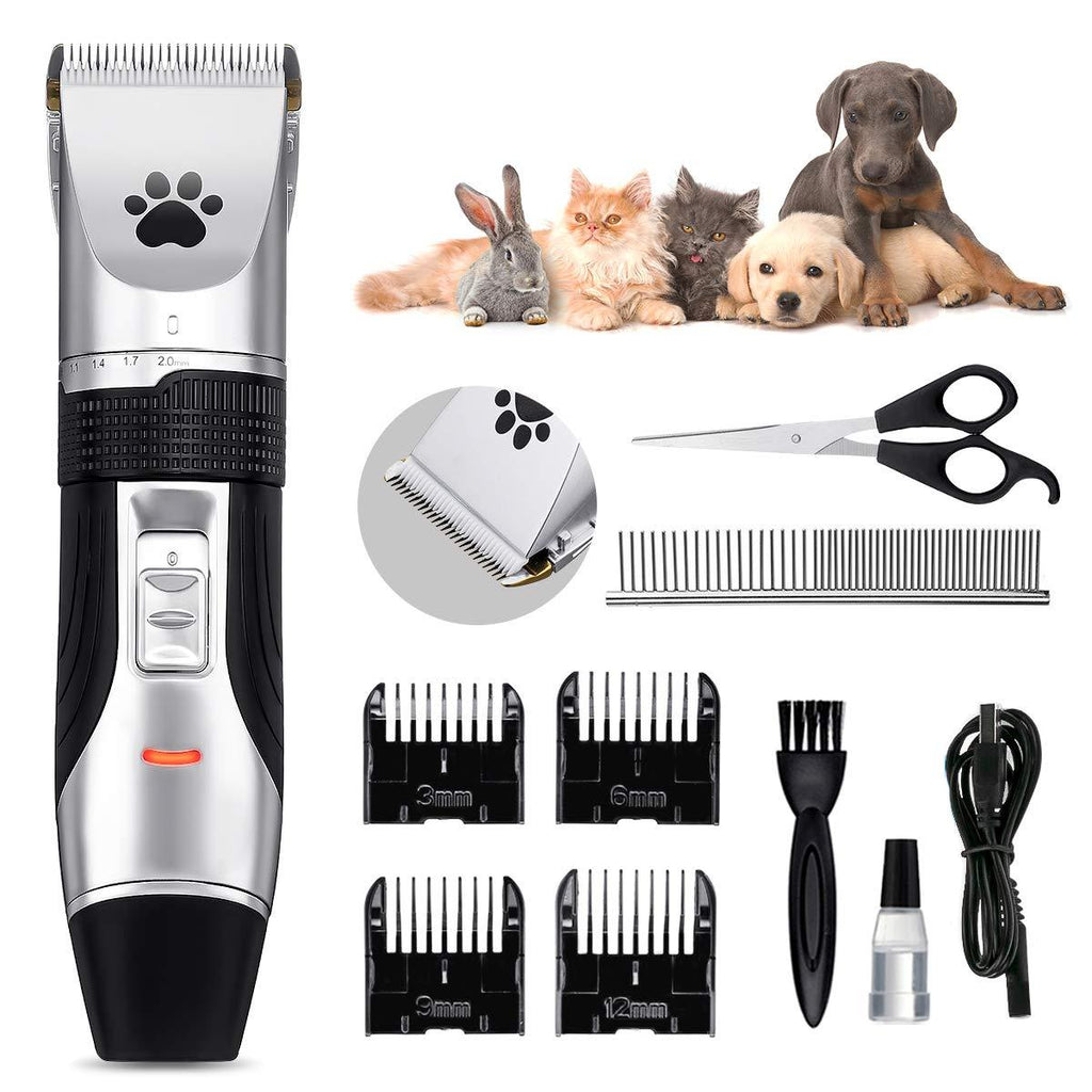 Dog Grooming Clippers, Focuspet 2 Speed Adjustable Dog Clippers Rechargeable Cordless Low Noise Dog Clippers Kit Electric Hair Trimming Set Pet Hair Shaver Detachable Blade with 4 Comb Guides Dog Clippers Set - PawsPlanet Australia
