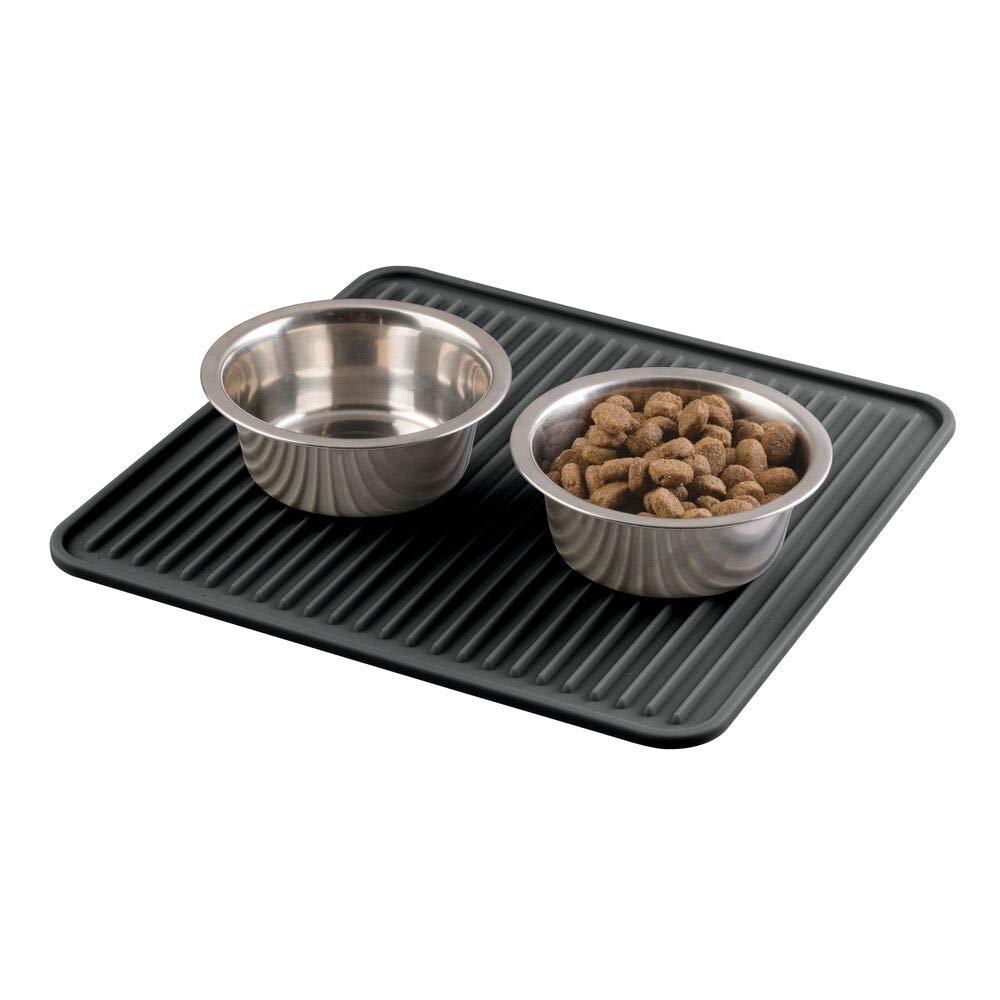 mDesign Silicone Pet Food Mat - Medium Quick Drying Dog and Cat Food Mat Protects from Spilling - Pet Feeding Mat - Dishwasher Safe - Black 30.5 x 30.5 cm - PawsPlanet Australia