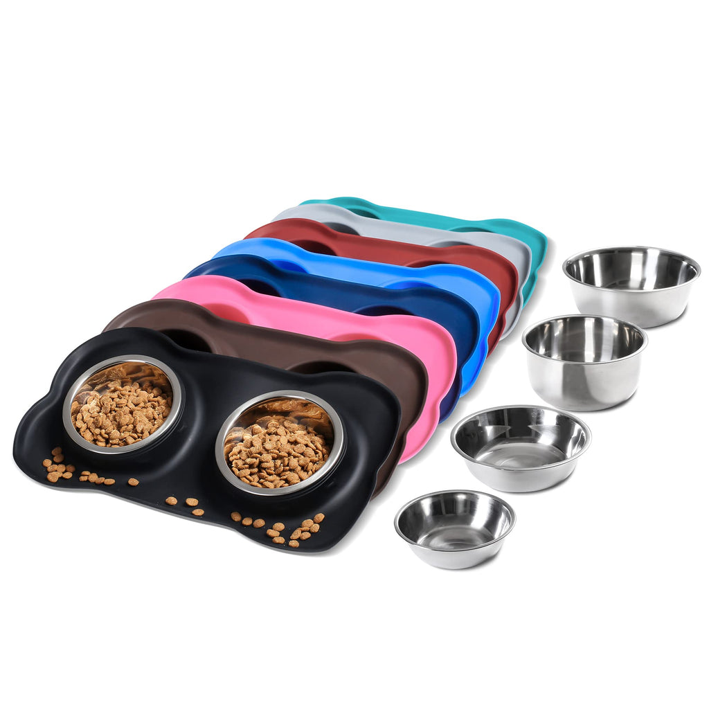 Hubulk Pet Dog Bowls 2 Stainless Steel Dog Bowl with No Spill Non-Skid Silicone Mat + Pet Food Scoop Water and Food Feeder Bowls for Feeding Small Medium Large Dogs Cats Puppies (S, Black) Small(Pack of 1) - PawsPlanet Australia