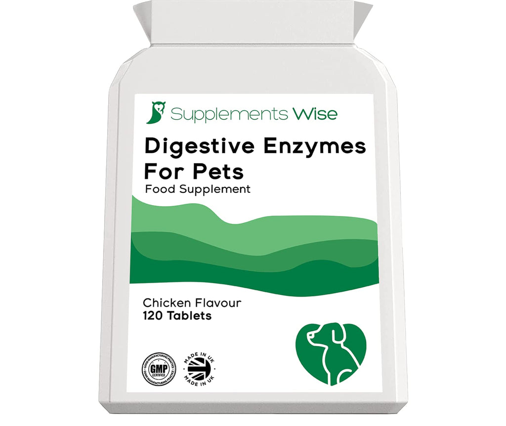 Digestive Enzymes For Dogs and Cats - 120 Tablets - Specially Formulated Blend With Pancreatic Enzymes For Dogs - Relief From Stomach Issues Including Diarrhoea, Wind and Bloating - Chicken Flavour - PawsPlanet Australia