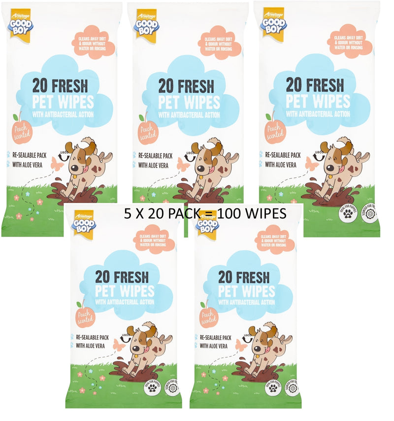 100 GOODBOY ANTI BACTERIAL PEACH SCENTED DOG PUPPY PET WIPES - PawsPlanet Australia
