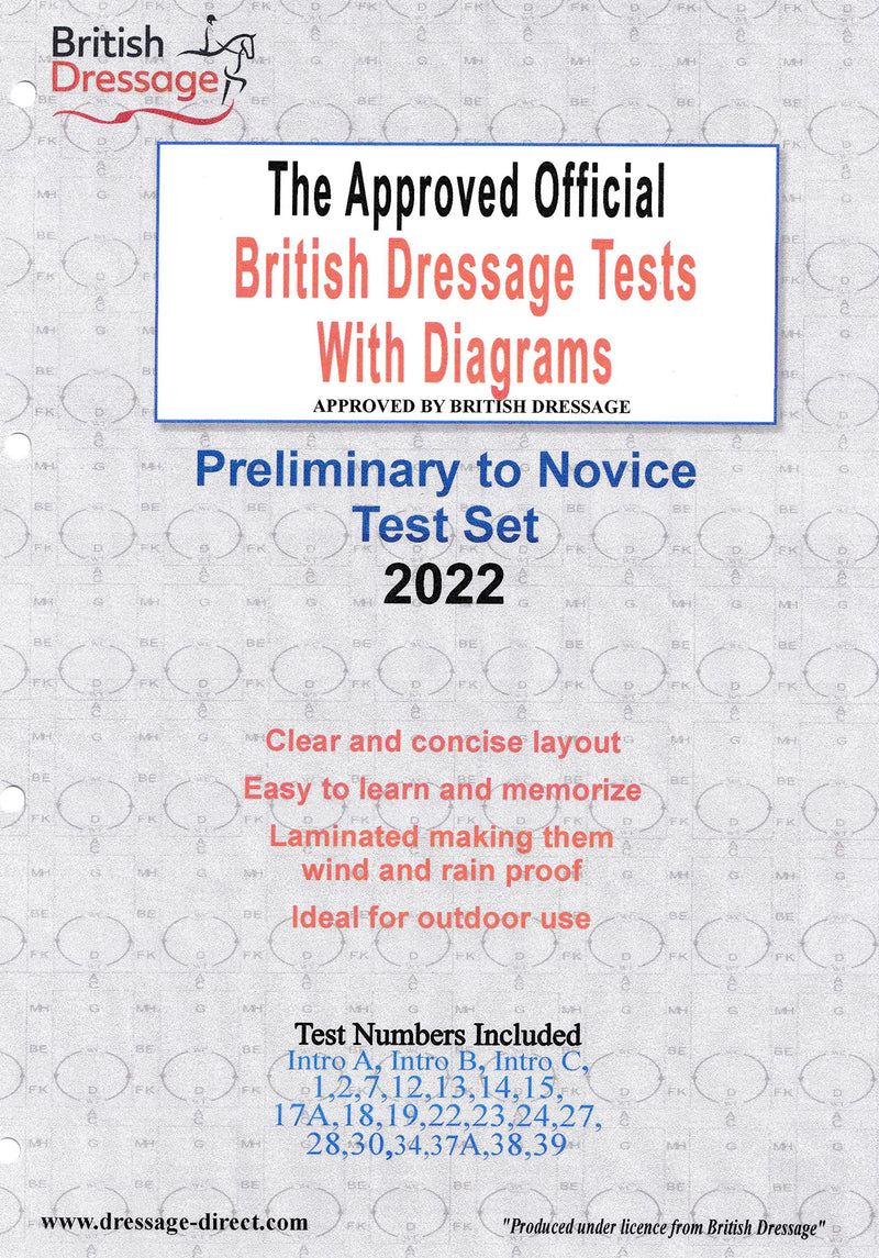 Official Laminated British Dressage Tests with Diagrams: Preliminary to Novice Test Set - PawsPlanet Australia