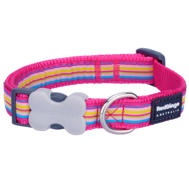 Red Dingo Stripe Dog Collar, Small, Hot Pink Hot Pink Stripe - PawsPlanet Australia