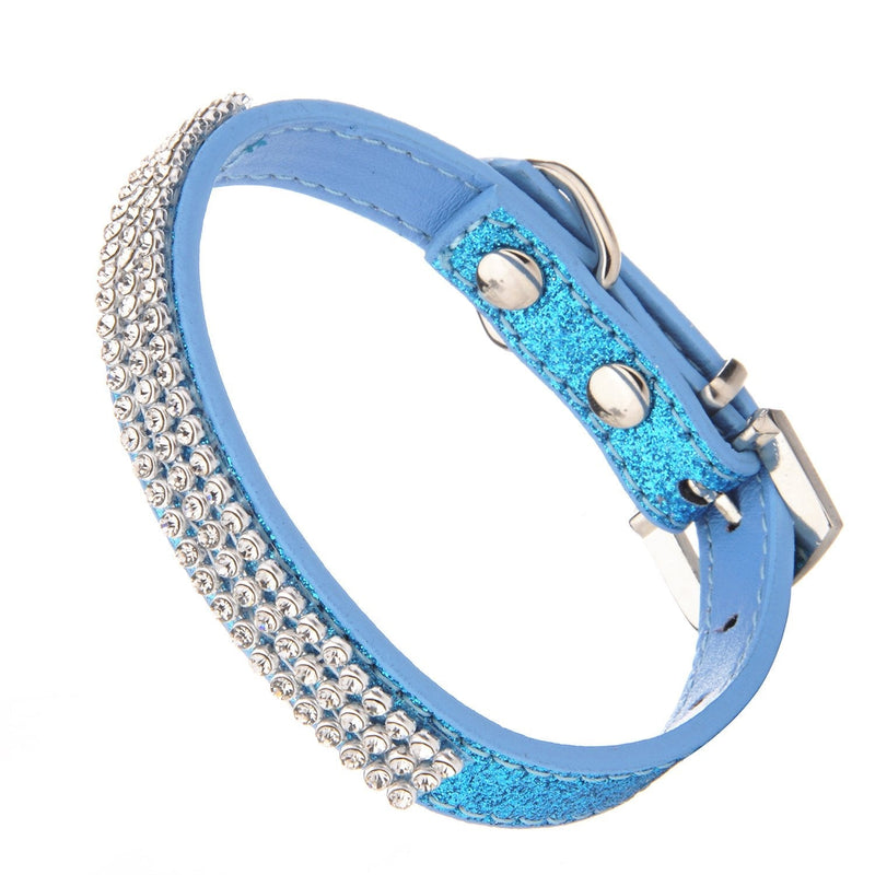 LOVPE,Dog Collar,Glitter Powder Leather+Bling Crystal Pet Collar, [Adjustable Collars for Dogs] Neck 8~11 inch (XS, Blue) XS - PawsPlanet Australia