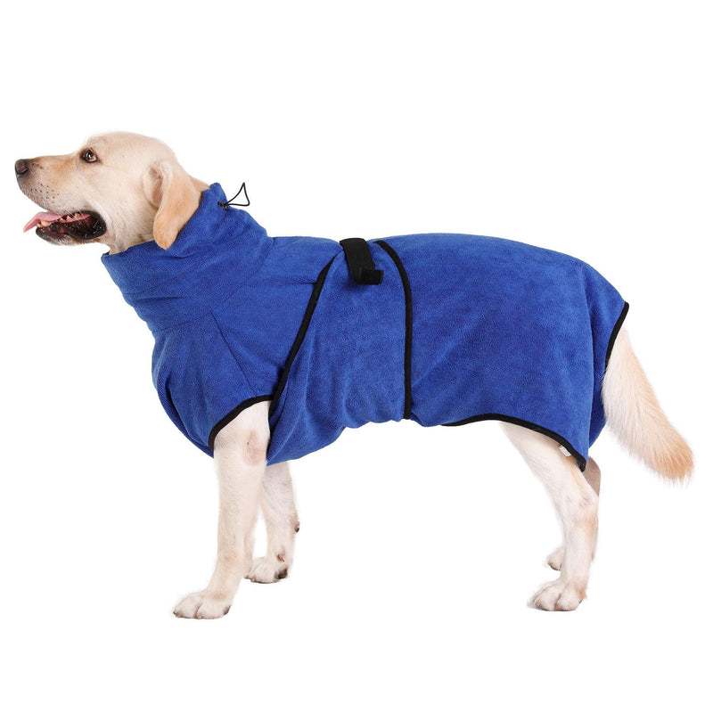 Kaka mall Soft Microfiber Pet Dog Bathrobe Robe, Super Absorbent Dog Quick Drying Coat Luxurious Towel Adjustable Medium Large X-Large Size Blue (M: 50 CM Body Length) M: Back Length 45 CM - PawsPlanet Australia