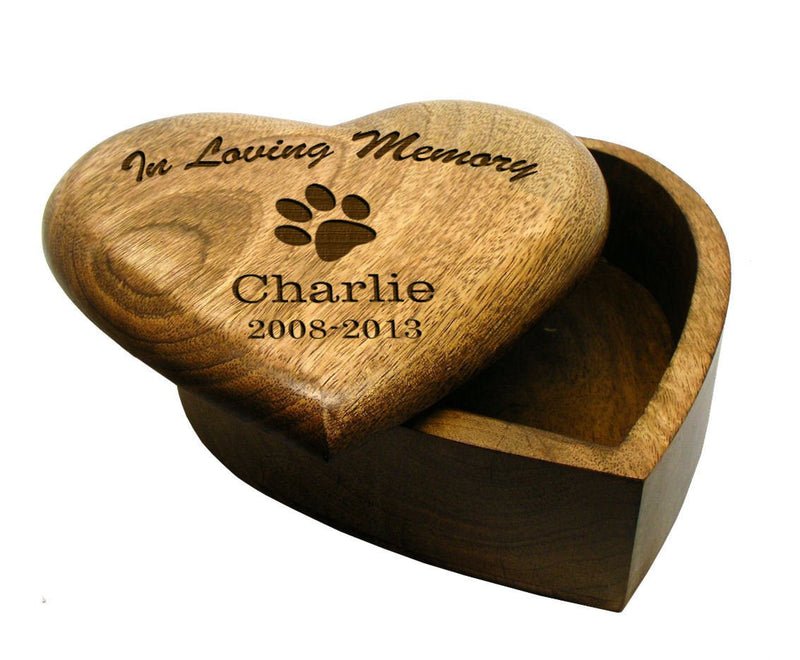 County Engraving In Loving Memory LARGE Heart Wooden Pet Urn Cremation Ashes Dog Pet Box Personalised. - Enter Your Own Custom Text - PawsPlanet Australia