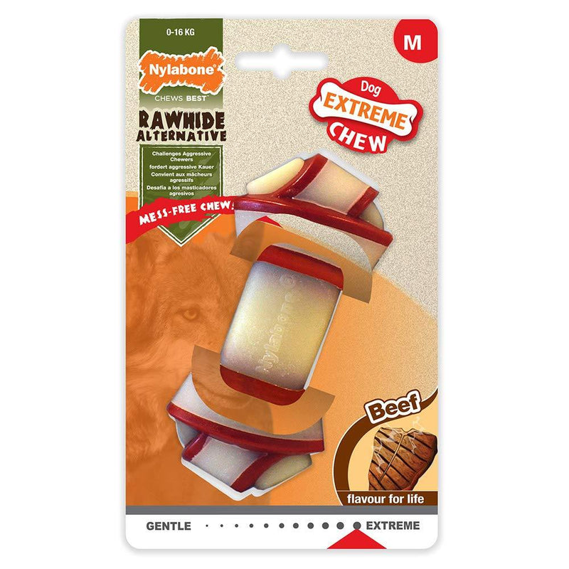 Nylabone Extreme Tough Dog Chew Toy Rawhide Knot Alternative, Mess-Free, Beef Flavour, Large, for Dogs Upto 23 kg - PawsPlanet Australia