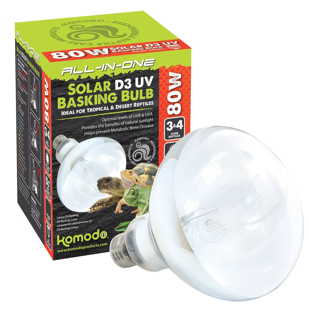 Komodo Solar D3 UV 80W Basking Bulb, Heat and Light Bulb for Reptile Habitats, Terrarium and Vivarium Light and Heat Bulb, 82297 - PawsPlanet Australia