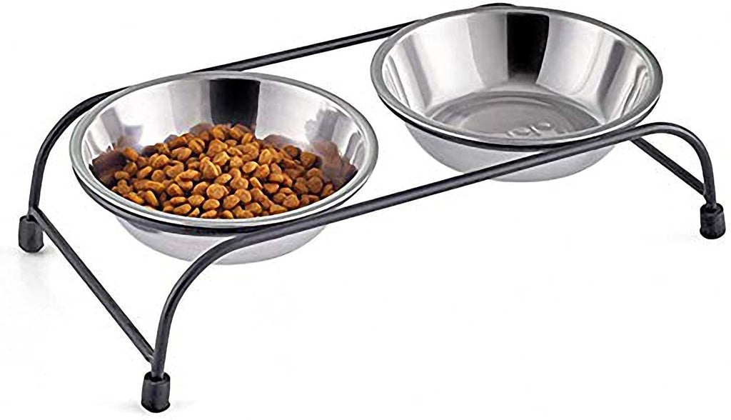 Saim Double Removable Stainless Steel Pet Food Water Bowls with Iron Stand - Raised Dog Feeder - Cat Bowl - Puppy Bowl - Pet Feeder, 4.8-Inch Diameter, Medium - PawsPlanet Australia