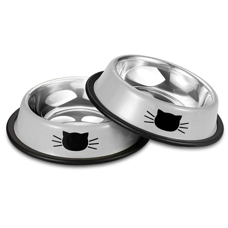 Comsmart Stainless Steel Pet Cat Bowl Puppy Dish Bowl with Cute Cats Painted Non-Skid for Small Dogs Cats (Grey/Grey) Grey/Grey - PawsPlanet Australia