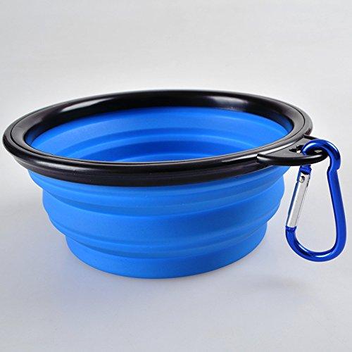 Collapsible Bowl Food & Water Feeder with Climbing Button Carabiner for Outdoor Travel, Portable folding Pet Dog Cat bowl 6 colours (Blue) Blue - PawsPlanet Australia