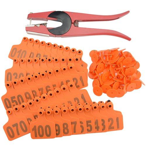 [Australia] - WMYCONGCONG 100pcs 1-100 Number Plastic Livestock Cow Cattle Ear Tag Animal Tag and 1pcs Ear Tag Applicator Orange 