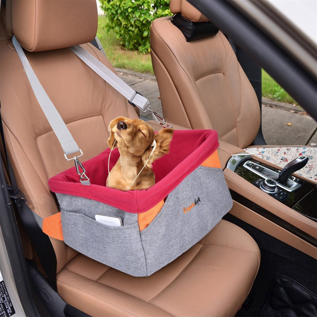 Legendog Dog Car Seat, Waterproof Breathable Pet Dog Cat Car Booster Seat Deluxe Portable Travel Car Carrier Bag for Small Dogs Puppies Gray - PawsPlanet Australia