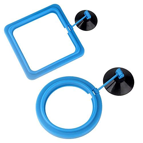 SENZEAL 2x Fish Feeding Ring Round and Square Floating Food Feed Ring with Suction Caps Blue - PawsPlanet Australia