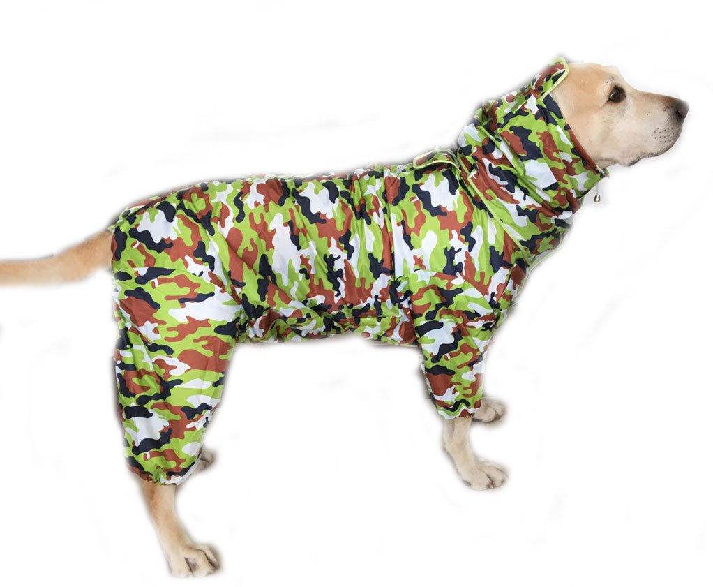 ZoonPark Dog Raincoats,Four-legged Full body Raincoat Waterproof Polyester Adorable Hoodie Poncho Clothes Raincoat for Medium Dogs Large Dogs Labrador Samoyed Golden Retriever 26 ：(Chest 86cm Back Length 68cm) Green - PawsPlanet Australia