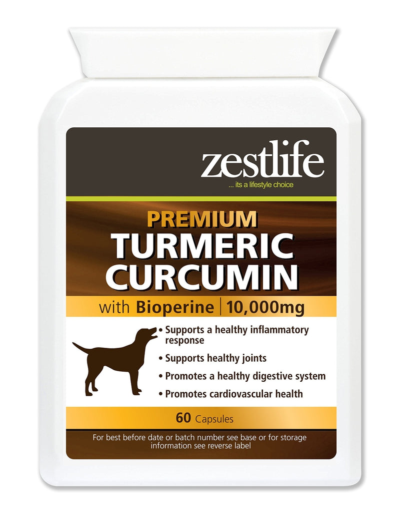 Zestlife Turmeric for Dogs extract equivalent to 10,000g. Supplement for joint and hips 60 capsules - PawsPlanet Australia