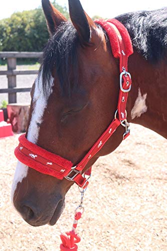 Equipride Horse Print Padded Nylon Headcollars with Matching Lead Rope RED (Small Pony) Small Pony - PawsPlanet Australia