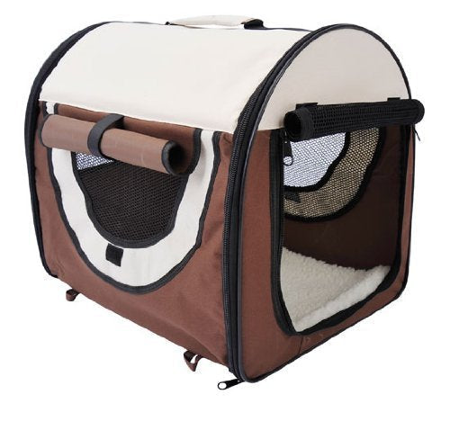 Pawhut Folding Fabric Soft Pet Crate Dog Cat Travel Carrier Cage Kennel House Brown 46L x 36W x 41H cm - PawsPlanet Australia