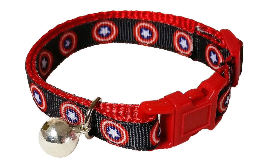 Spoilt Rotten Pets Captain Cat American Stars Shield Cat Collar With Bell & Safety Buckle - PawsPlanet Australia