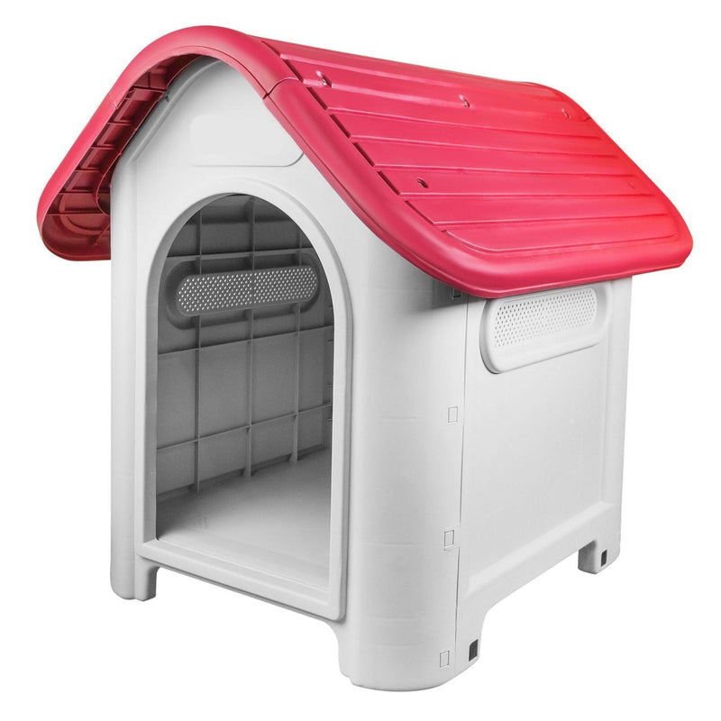 RayGar Plastic Dog Cat Kennel House Weatherproof for Indoor and Outdoor Pet Shelter - Red - PawsPlanet Australia