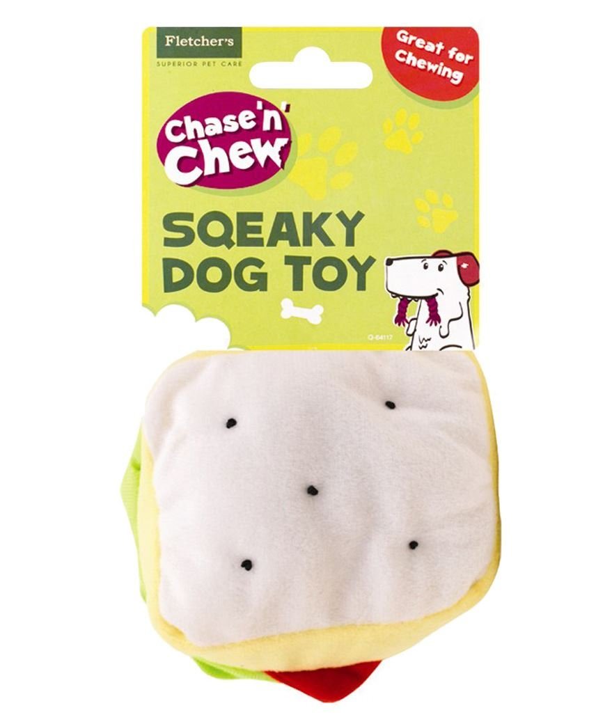 LOT SHOP Plush Squeaky Chase n Chew Fast Food Sandwich Toy Pack of 1 - PawsPlanet Australia