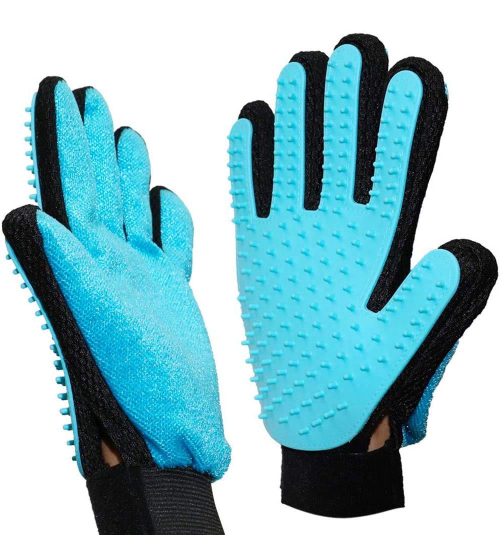 Rantizon Pet Grooming Glove, Gentle Pet Hair Remover Glove Brush Rubber Tips for Massage Efficient Deshedding Glove For Long and Short Hair of Dogs, Horses, Cats, Bunnies, Deshedding Tool, Set Of 2 - PawsPlanet Australia