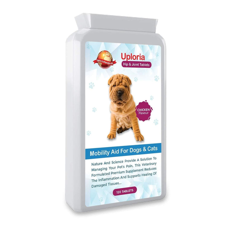 Uploria Pet World Joint Supplements For Dogs & Cats - 120 Chicken Flavour Tablets | Formulated Joint Aid With Premium Glucosamine Chondroitin MSM & Green Lipped Mussel| UK Manufactured - PawsPlanet Australia