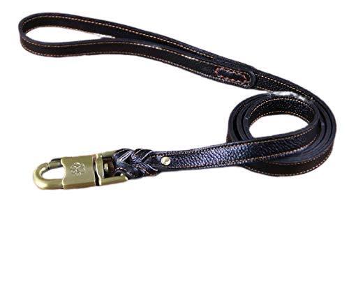 Kismaple Dog Leather Leads 120cm (4 Foot) Dog Training Lead Large Medium Heavy Duty Dogs Leash Leads Rope Walking Training Metal Clasp Snap Hook (Brown) Brown - PawsPlanet Australia