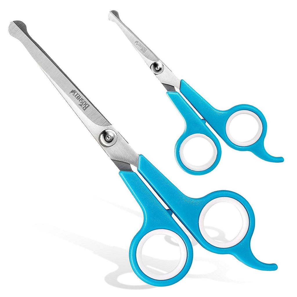 Boshel Dog Grooming Scissors Set of 2 Pet Grooming Scissors - Safety Rounded Tips - Micro-serrated Smaller Scissor for Face, Ear, Nose & Paw + Larger, Sharp Scissor for Dog & Cat Body Trimming - PawsPlanet Australia