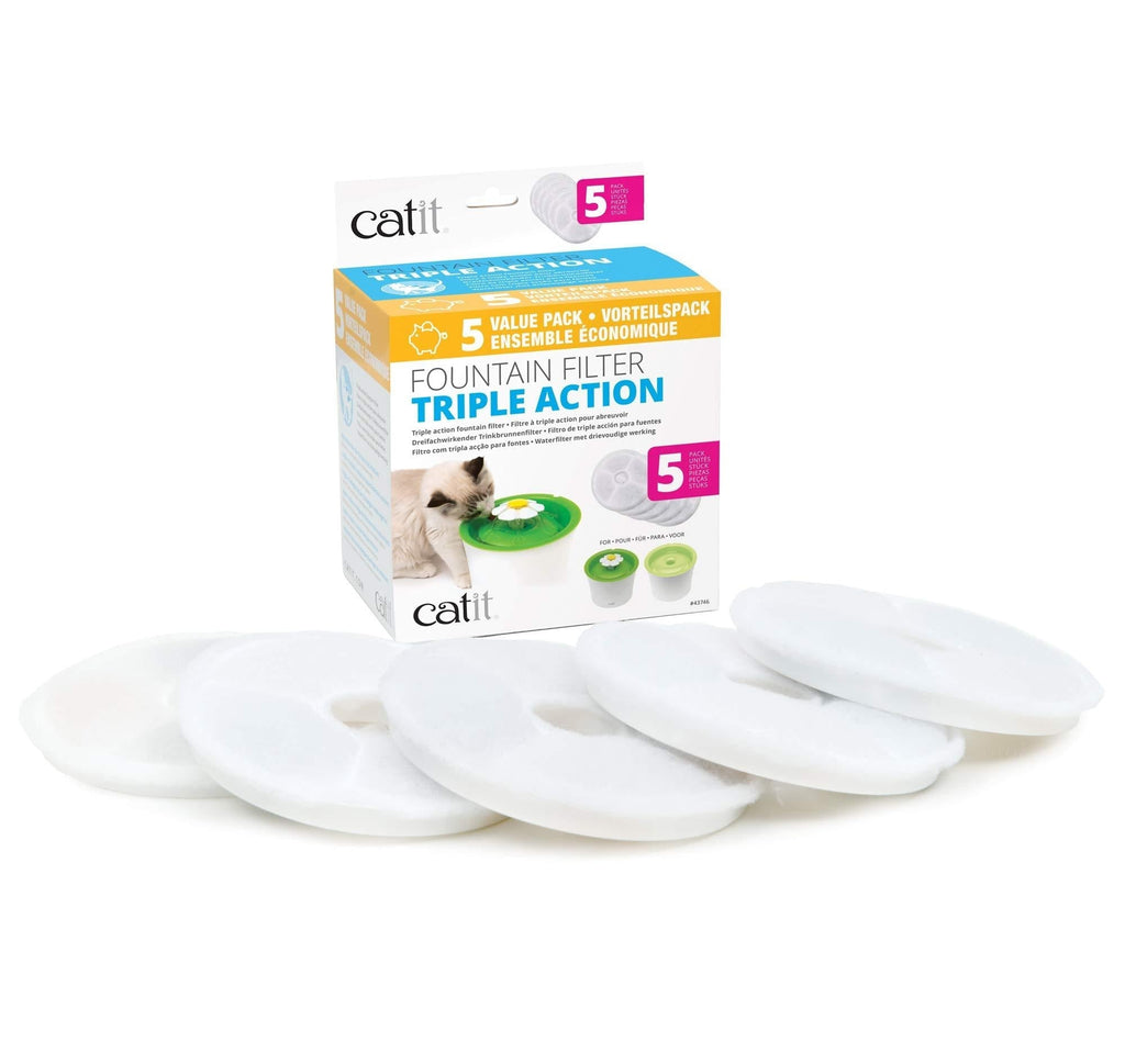[Australia] - Catit Triple Action Cat Water Fountain Filter 5 Pack 
