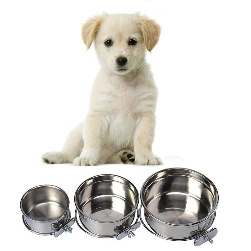 [Australia] - Pet Dog Coop Cups Stainless Steel Feeding Bowl Clamp - Detachable Dog Cat Cage Kennel Hanging Bowl Metal Food Water Feeder Medium 