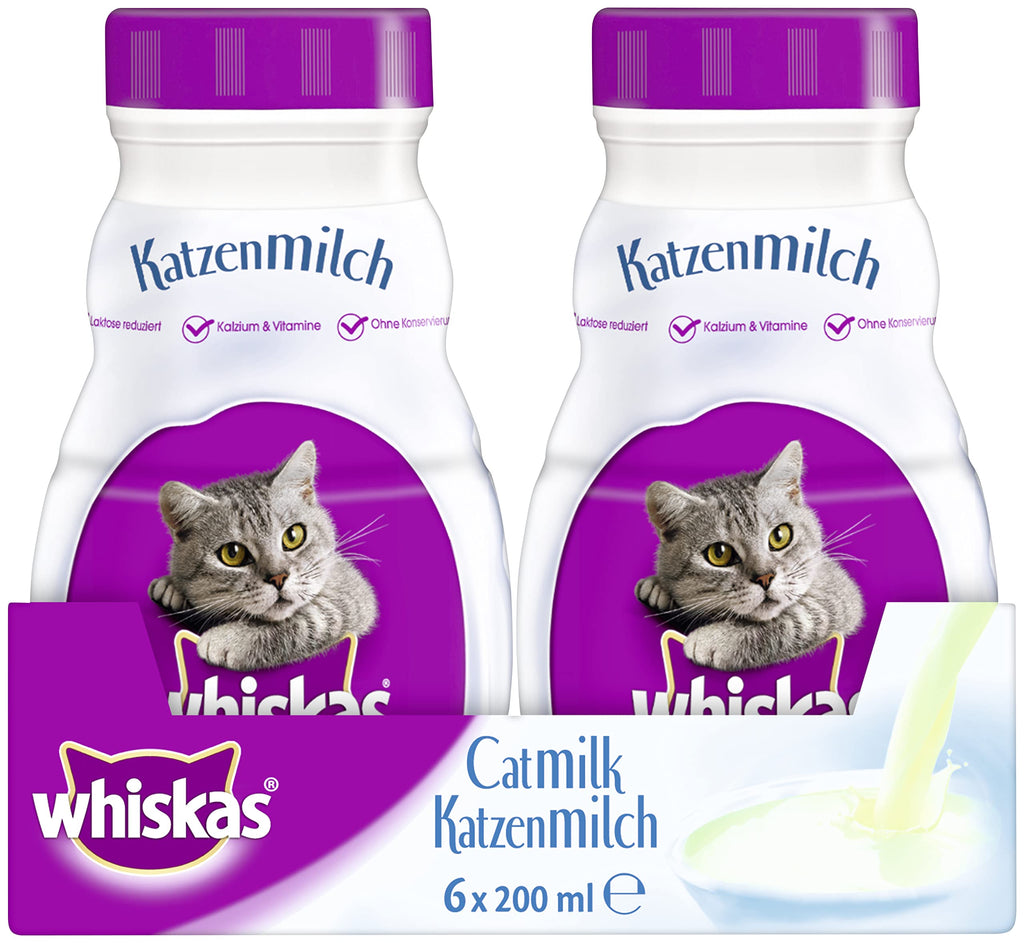 whiskas Cat Milk for Cats from 6 weeks - Delicious Snack for a Happy Cat - Lactose-free and Easily Digestible - Different Sizes 6 Flaschen à 200ml - PawsPlanet Australia