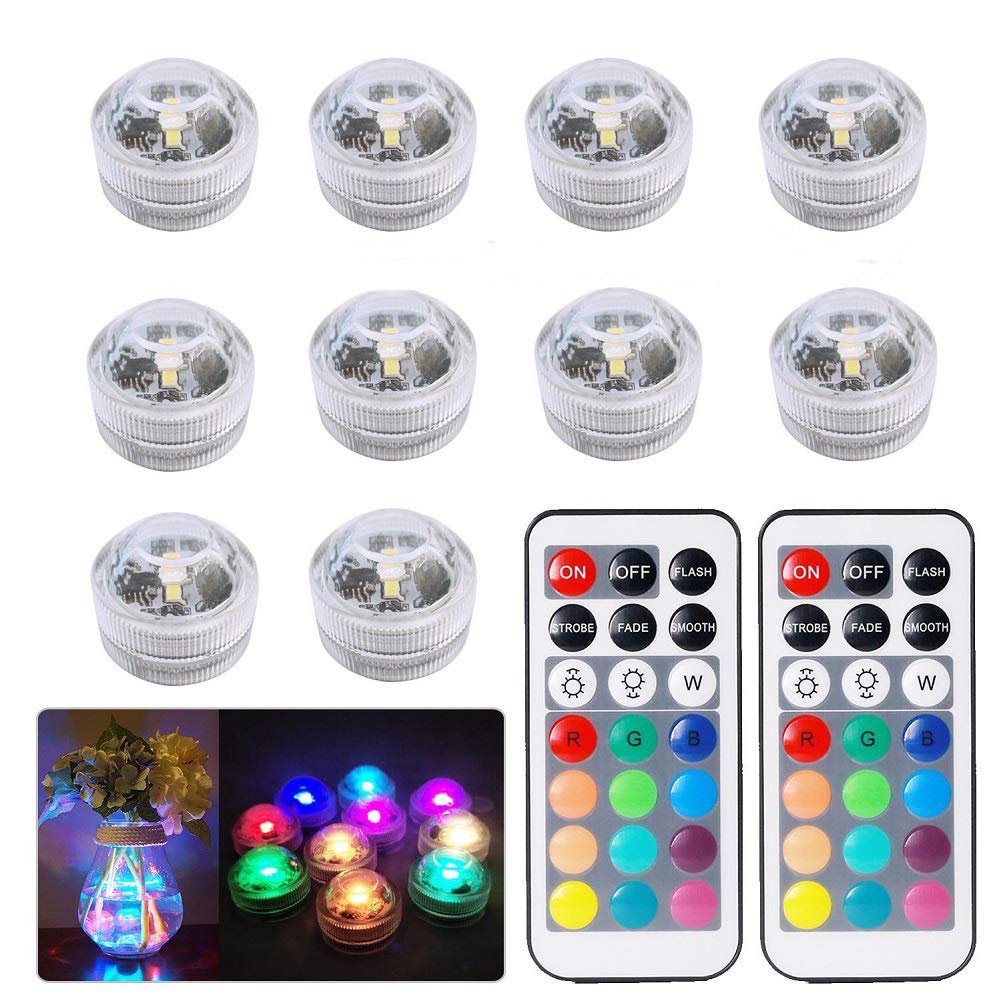 10pcs Submersible LED Lights,Multicolor Waterproof Underwater Lights SMD 3528 RGB Mood Lights with IR Remote Control for vase,bowls,swimming pool,aquarium ,party,wedding, bars or family decorations - PawsPlanet Australia