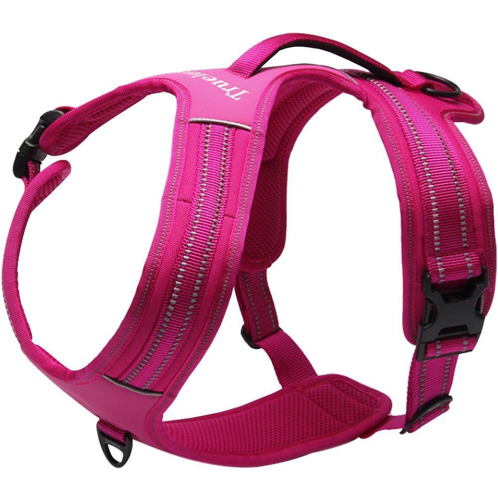Da Jia Inc Reflective No-pull Dog Harness with Padded Handle Breathable Durable Pet Vest Front and Rear Leash Hookup, Pink M - PawsPlanet Australia