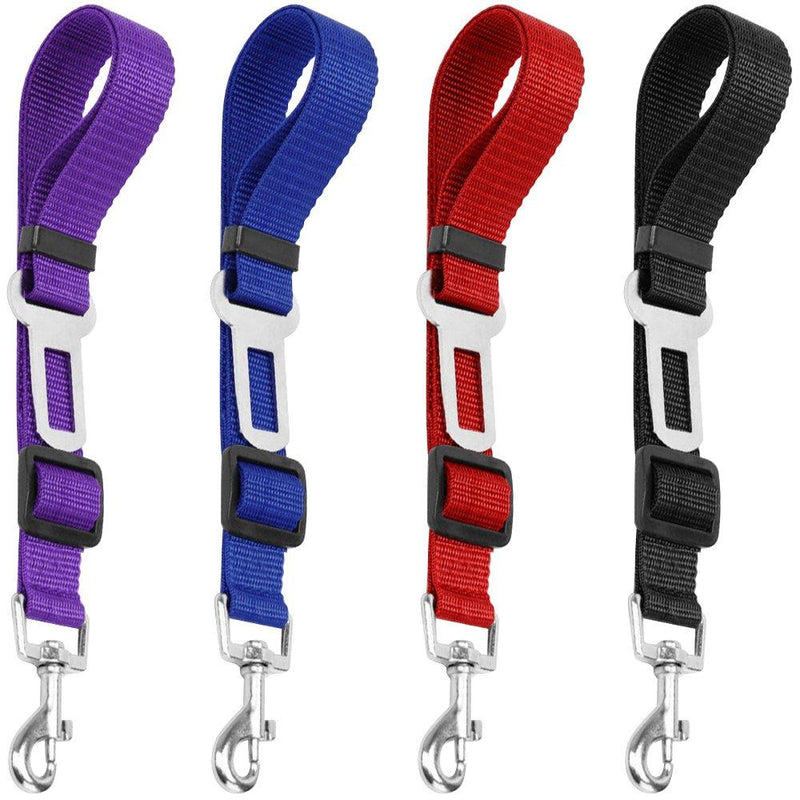 [Australia] - 4 Pack Adjustable Pet Dog Cat Seat Belt, YuCool Safety Leads Vehicle Car Harness Seat Tether,Nylon Fabric- Black,Blue, Red, Purple 
