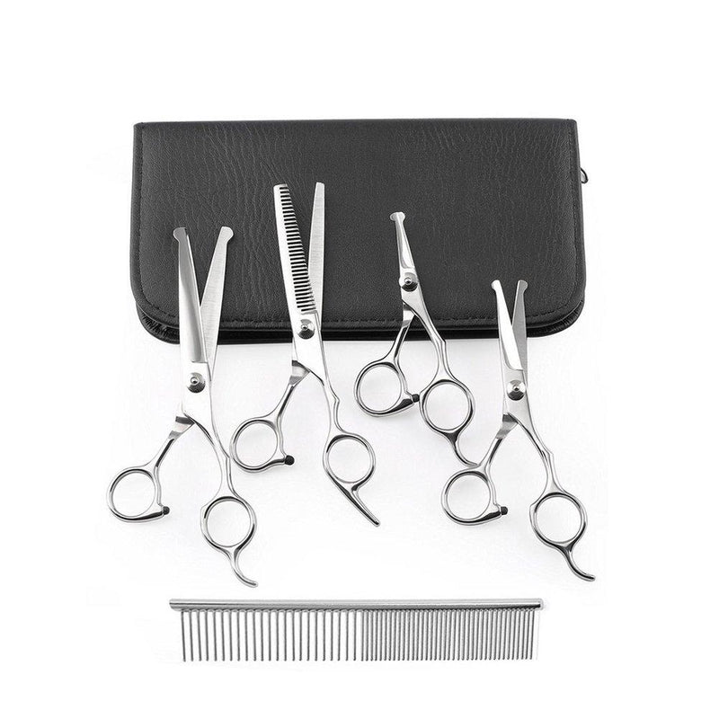 ANPPEX Dog Grooming Scissors, 5-Piece Set Rounded Tip Thinning Dog Scissors Comb Set, Curved Safety Dog Face Grooming Scissors Round End for Pet Cat - PawsPlanet Australia