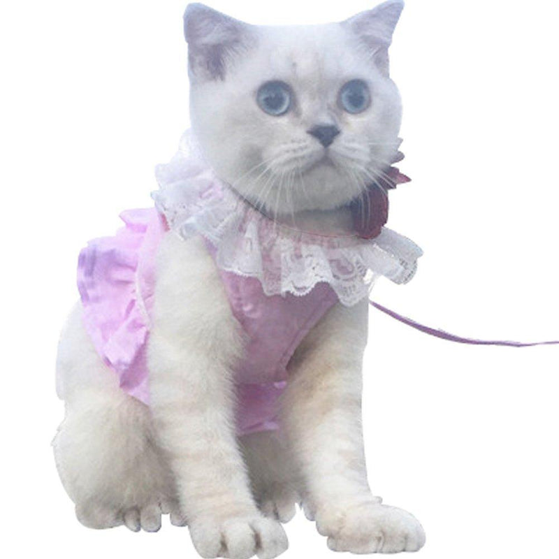 Da Jia Inc Breathable Cat Lace Dress Harness with Matching Lead Leash Set(Pink,S) S Pink - PawsPlanet Australia