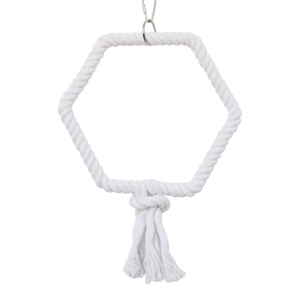 PARROT ESSENTIALS Hexagon Cotton Rope Swing - Natural Cotton Rope Perch Wooden Swing for Parrots, Budgies, Conure and More - Parrot Toy Nest Swing Encourages Foot Exercise - Hanging Rope Parrot Toy - PawsPlanet Australia