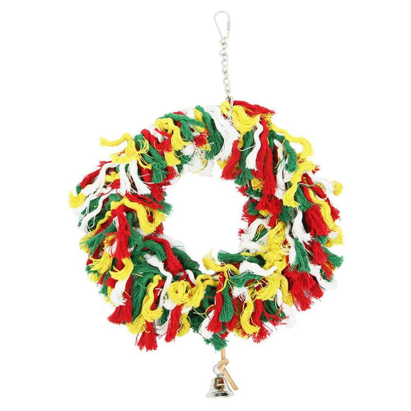 PARROT ESSENTIALS Colourful Cotton Rope Swing with Bell - Rainbow Perch Ringing Swing for Budgies, Cockatiels, Conures - Parrot Toy Nest Swing Encourages Foot Exercise - Hanging Rope Parrot Toy - PawsPlanet Australia