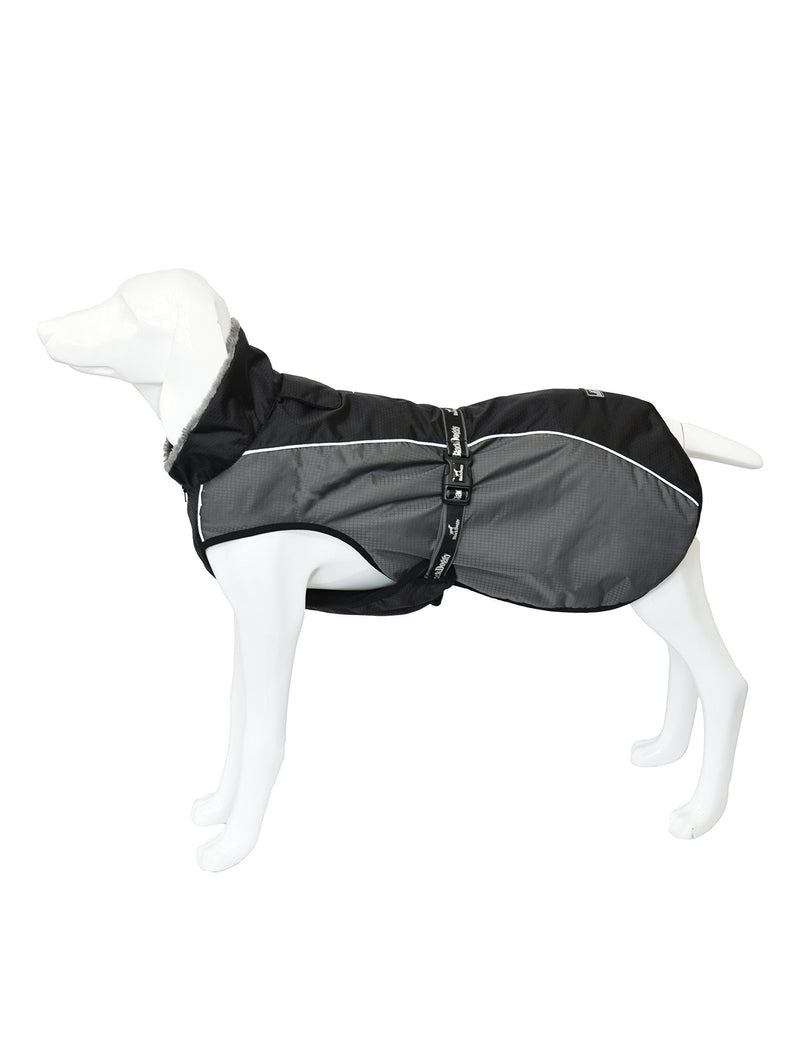 PALMFOX Dog Winter Coats Warm Furry Collar Cotton Waterproof Raincoat for Large Dogs M M: Girth50-70cm;Length33cm;Neck36.5cm Black - PawsPlanet Australia
