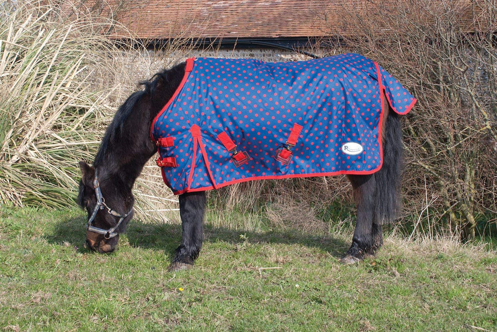 Rhinegold Dottie Foal Torrent Outdoor Rug-Lightweight No Fill Navy/Red Spot 3'6" - PawsPlanet Australia