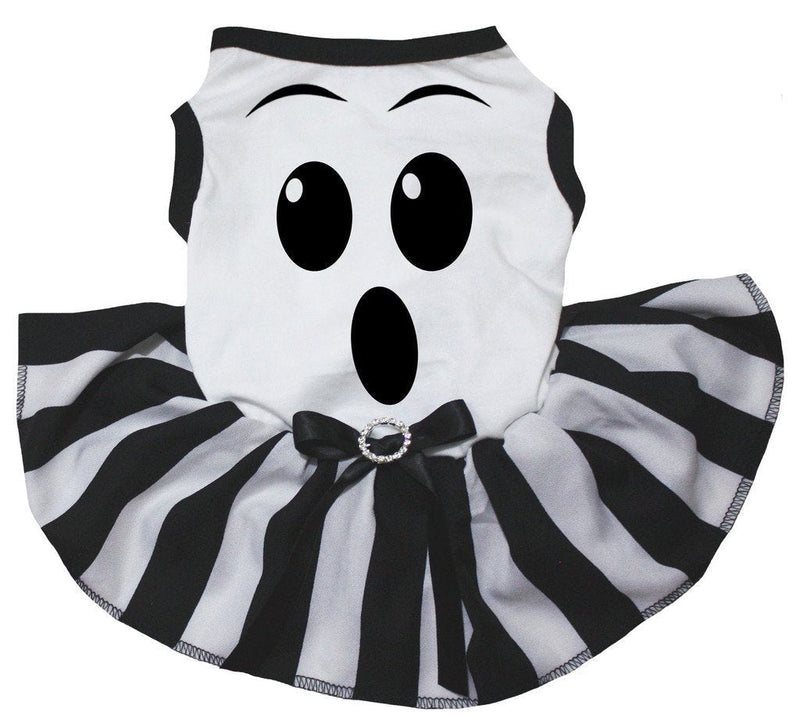 Petitebelle Ghost Face White Shirt Striped Tutu Puppy Dog Dress (Medium) M - PawsPlanet Australia