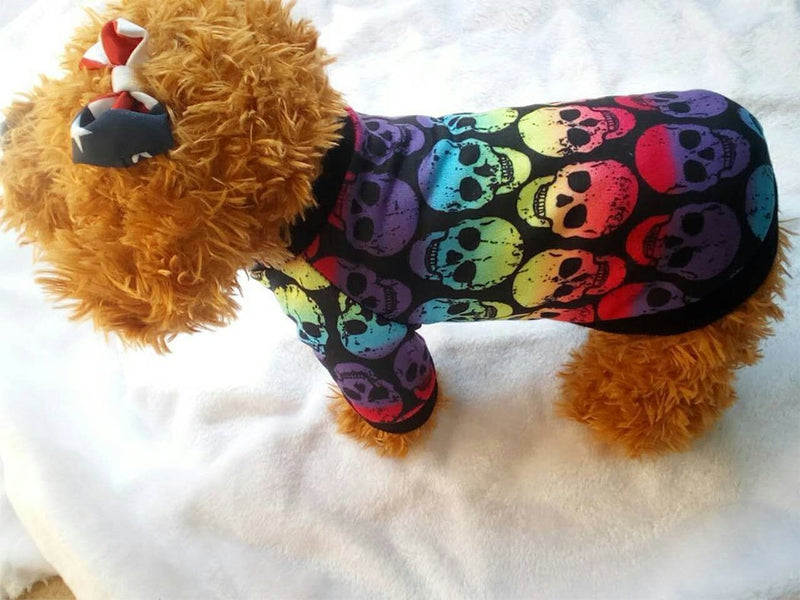 Hillento Puppy Clothes, Halloween Small Dog Cat Pet Clothes Colorful Skull Ghost Sweater Halloween Apparel S Colorskull - PawsPlanet Australia