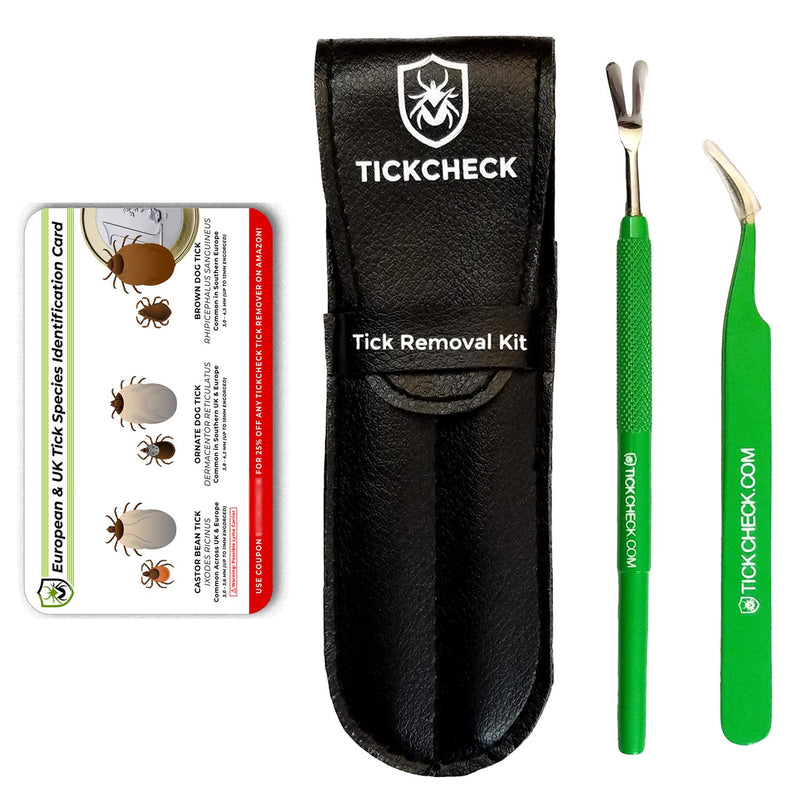 TickCheck Premium Tick Remover Kit (Stainless Steel Tick Remover with Tweezers, Leather Case and Pocket Tick Identification Card) Pack of 1 - PawsPlanet Australia