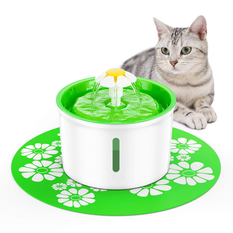 isYoung Cat Water Fountain,1.6L Dog&Cat Fountain Automatic Pet Water Dispenser with Replacement Filter and Flower Style,Super Quiet and Hygienic,Cat Fountain Water with Water Level Window, Green - PawsPlanet Australia